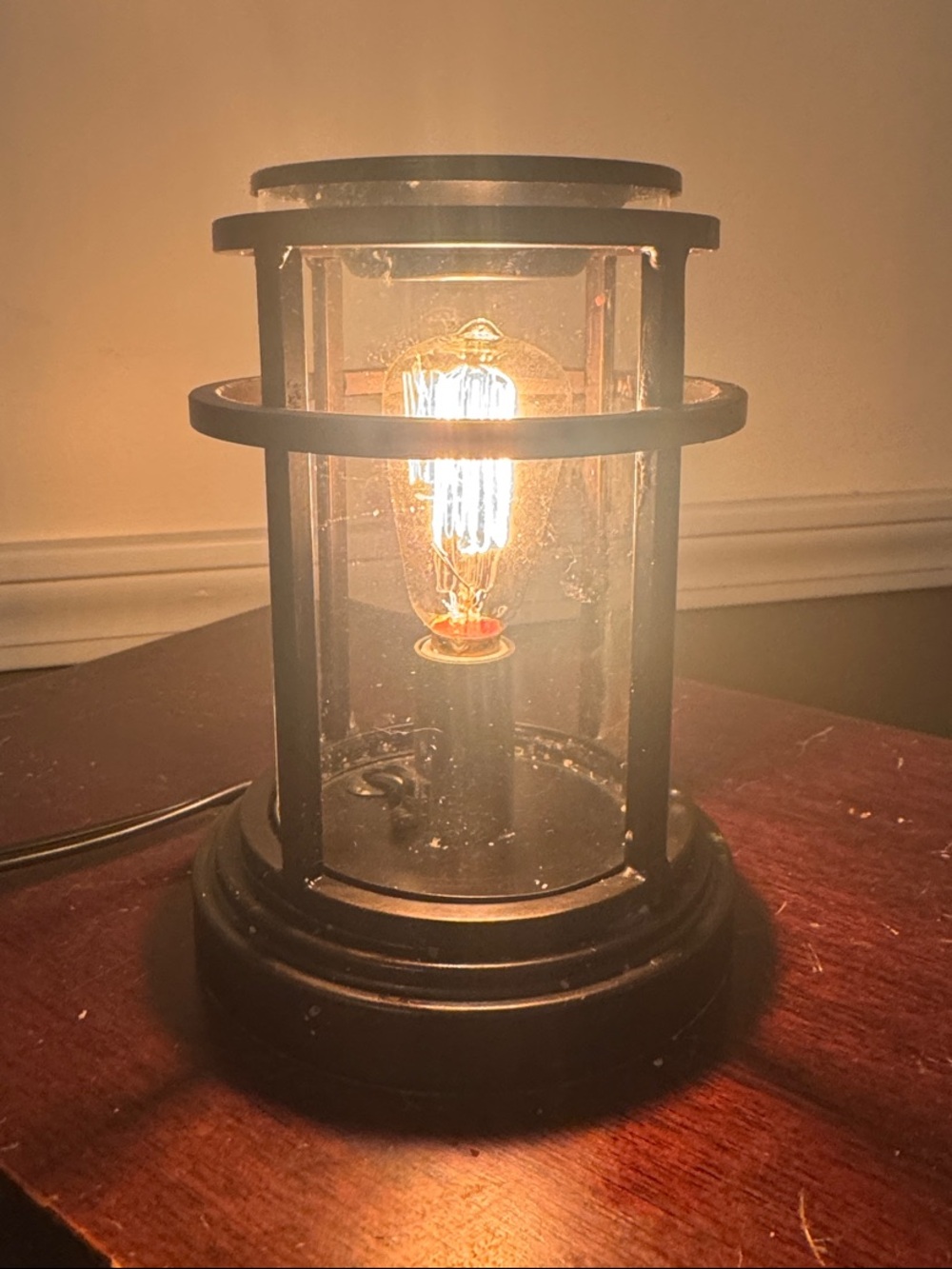 Bronze Metal Lantern Table Lamp with Clear Glass and tart burner